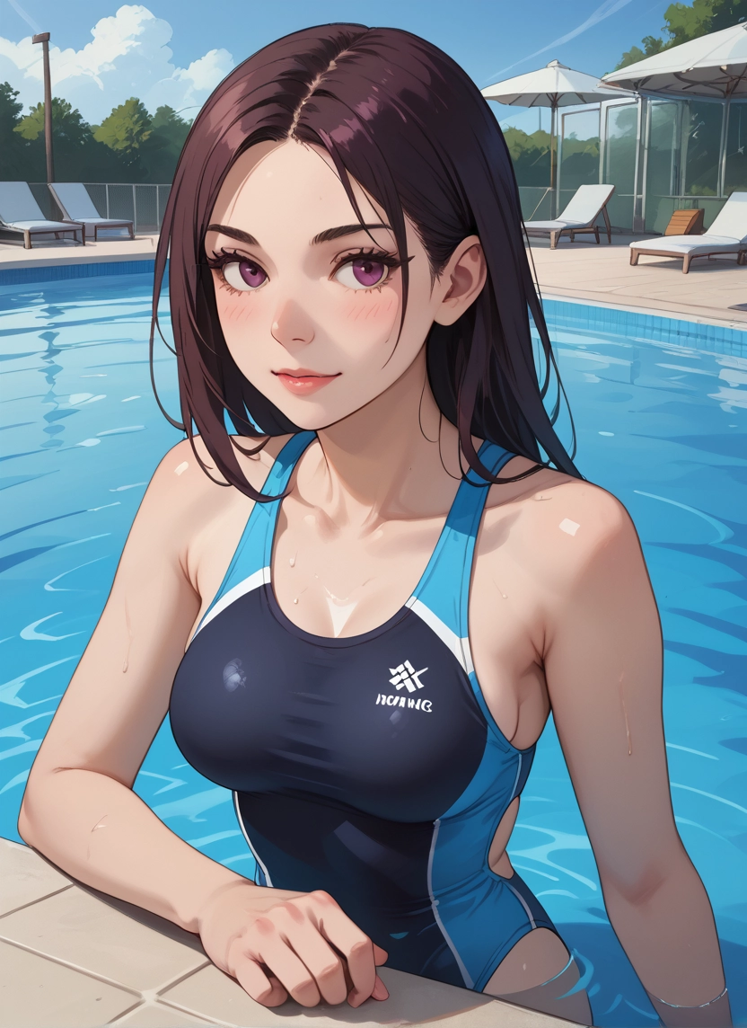 1girl, swimsuit, one-piece swimsuit, breasts, solo, competition swimsuit · Yamete.gg