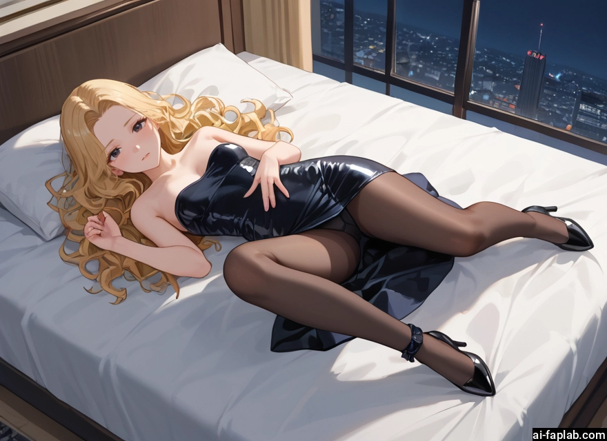 1girl, pantyhose, blonde hair, long hair, lying, solo · Yamete.gg