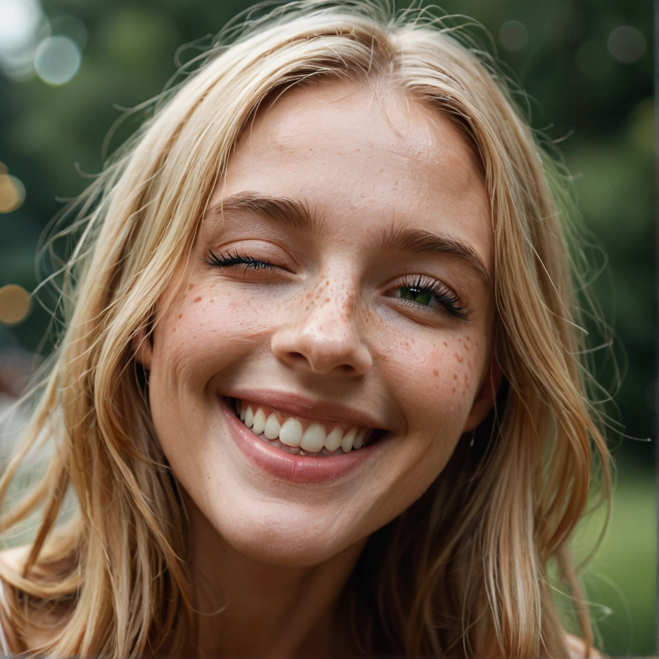 1girl, solo, blonde hair, smile, freckles, teeth · Yamete.gg