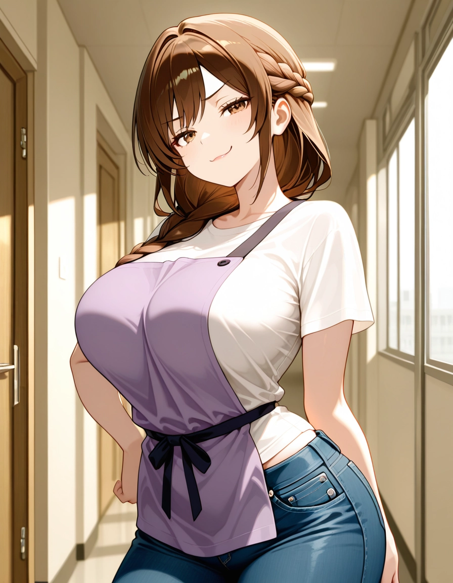 1girl, breasts, braid, solo, brown hair, denim · Yamete.gg
