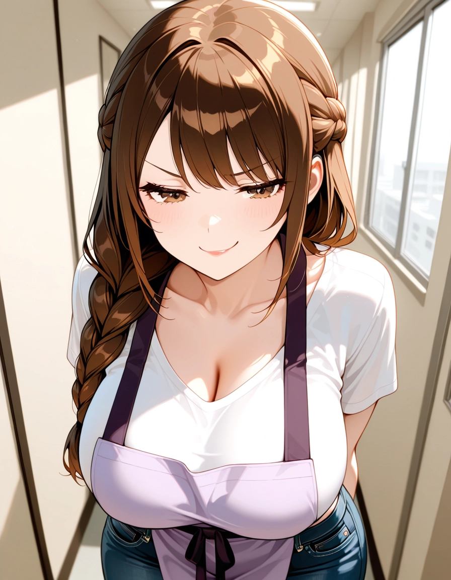 1girl, breasts, braid, solo, brown hair, cleavage · Yamete.gg