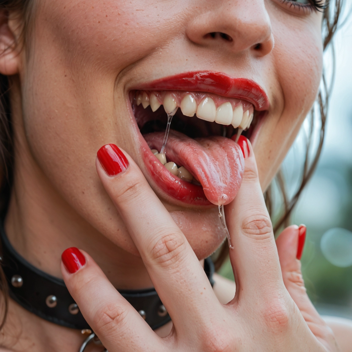1girl, solo, tongue, saliva, tongue out, open mouth
