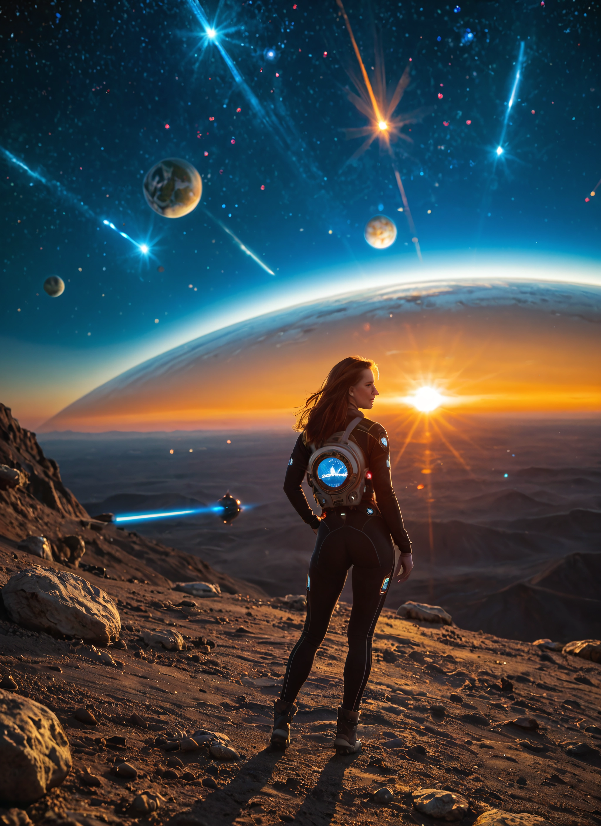 1girl, solo, long hair, bodysuit, planet, space · Yamete.gg