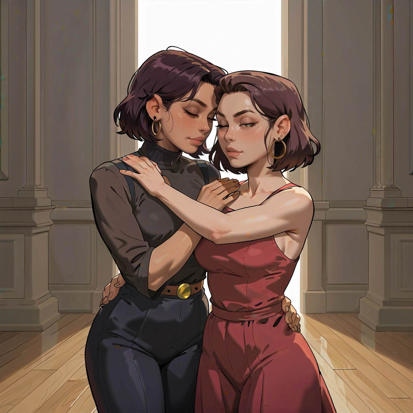 multiple girls, 2girls, jewelry, earrings, dress, yuri · Yamete.gg