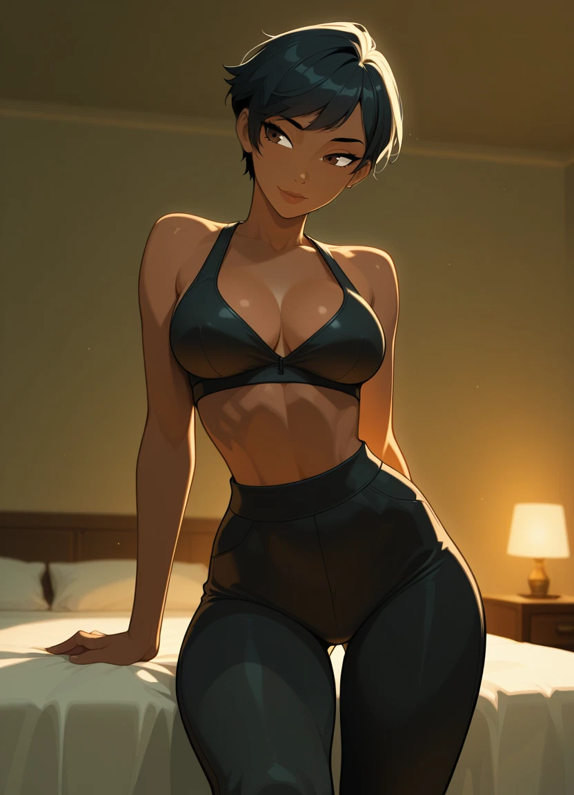 1girl, breasts, solo, short hair, dark skin, black hair · Yamete.gg