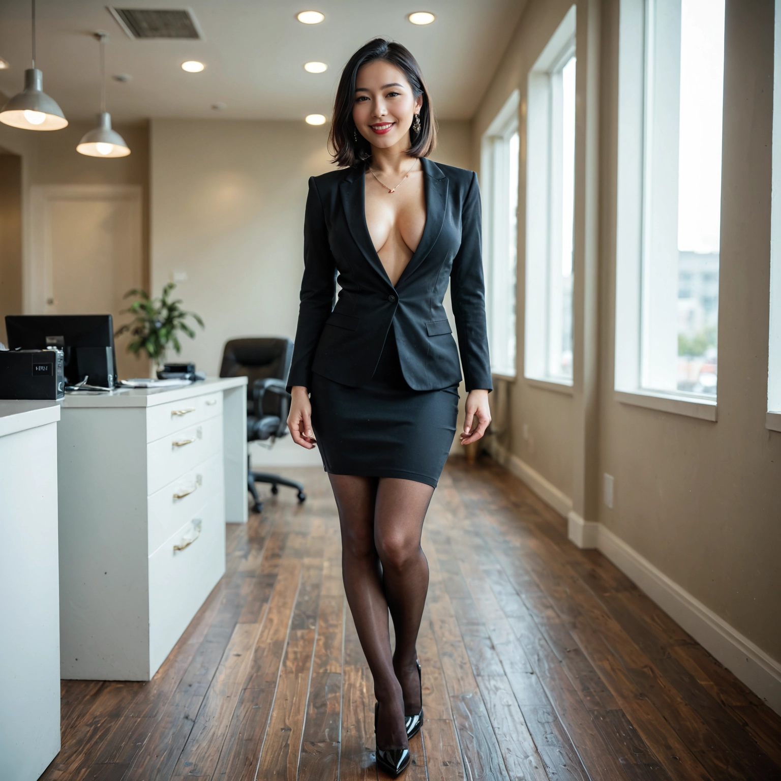 1girl, pantyhose, breasts, skirt, solo, office lady · Yamete.gg