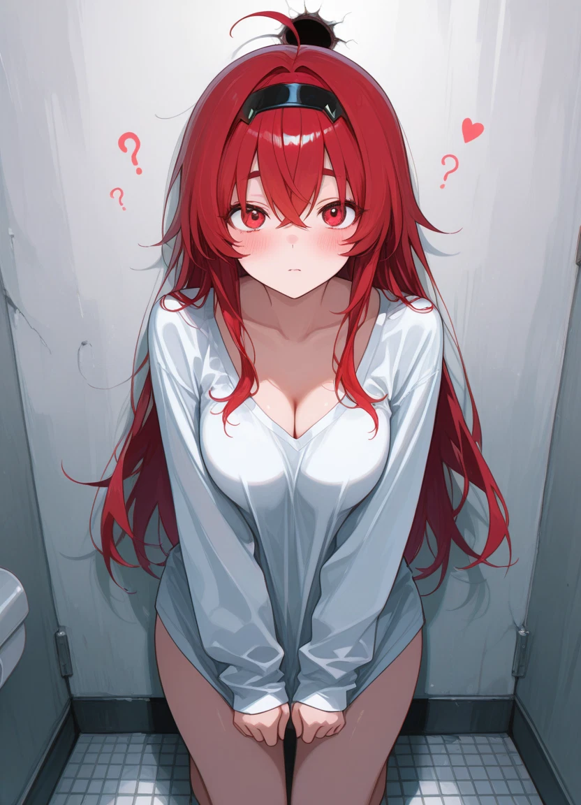 1girl, breasts, red hair, red eyes, long hair, solo