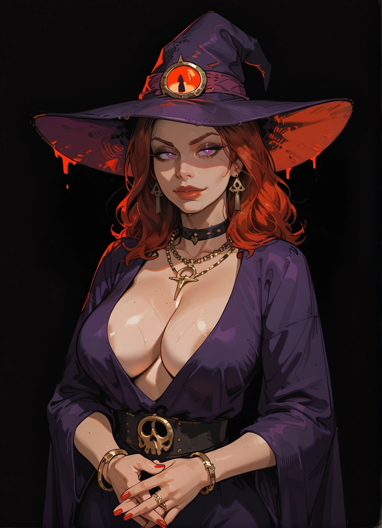 1girl, breasts, hat, jewelry, witch hat, earrings · Yamete.gg