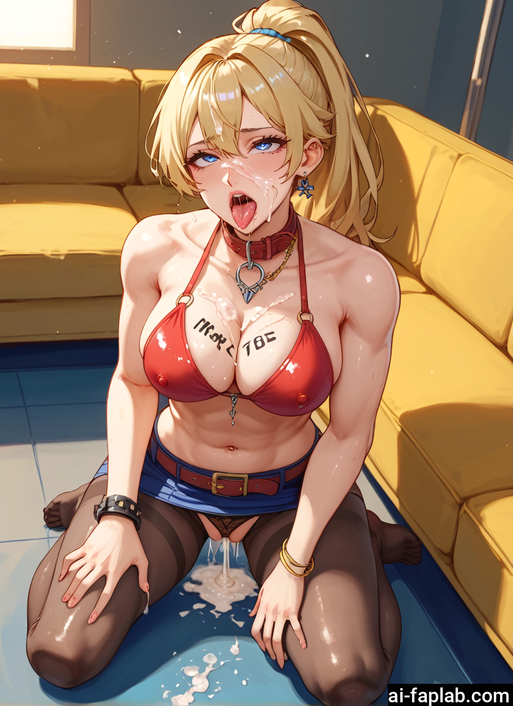 1girl, breasts, cum, blonde hair, blue eyes, jewelry
