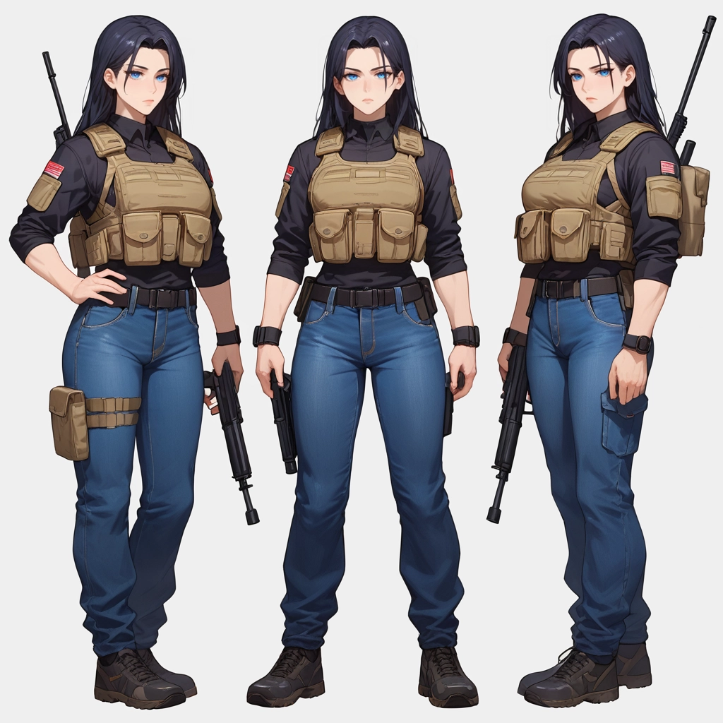1girl, pants, weapon, gun, rifle, holding · Yamete.gg