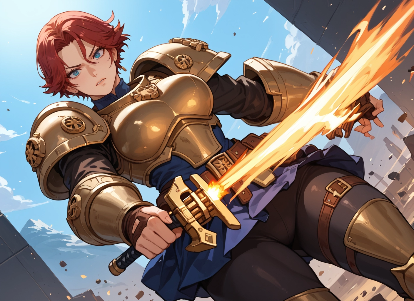 1girl, weapon, sword, armor, blue eyes, short hair · Yamete.gg