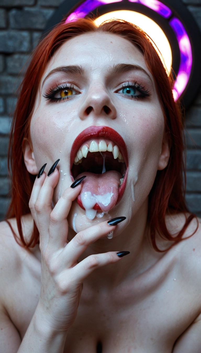 1girl, solo, cum, cum in mouth, open mouth, tongue · Yamete.gg