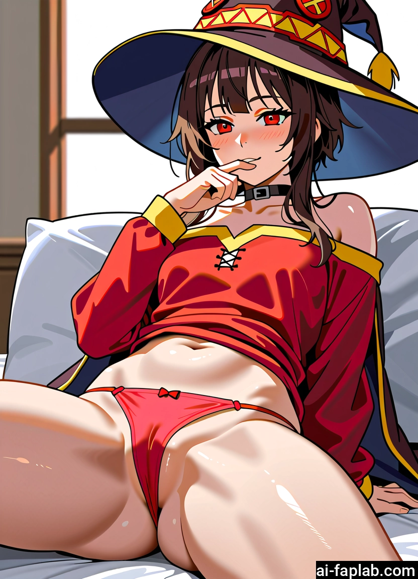 1girl, hat, underwear, panties, witch hat, red eyes · Yamete.gg