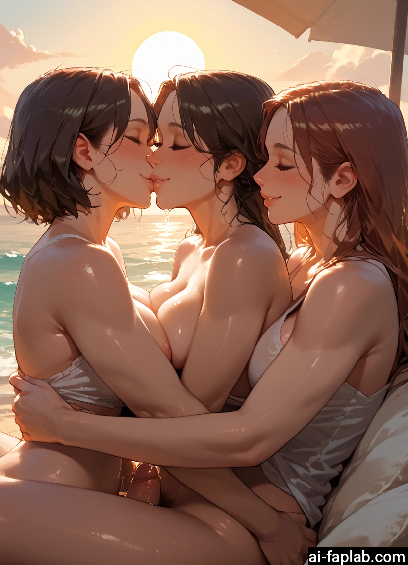 futanari, breasts, multiple girls, penis, closed eyes, brown hair