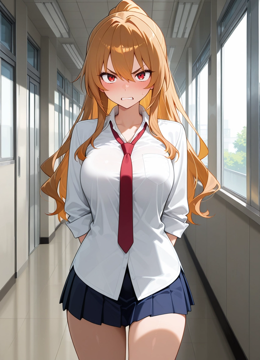 1girl, skirt, solo, shirt, necktie, breasts