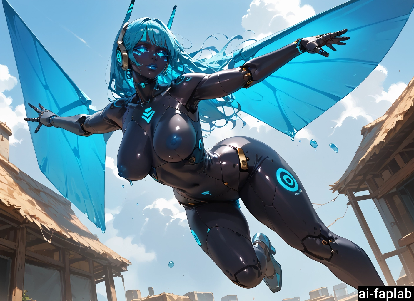 1girl, breasts, solo, outstretched arms, nipples, wings · Yamete.gg