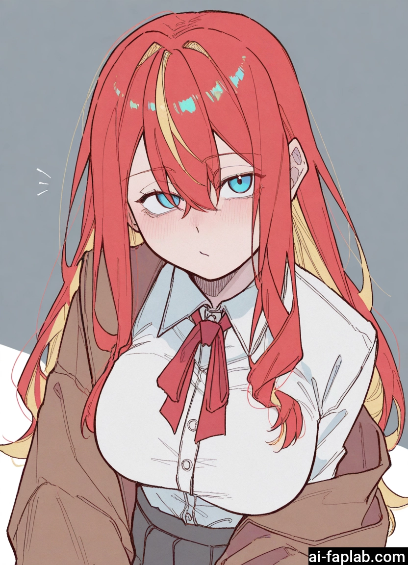 1girl, solo, breasts, shirt, blue eyes, multicolored hair · Yamete.gg