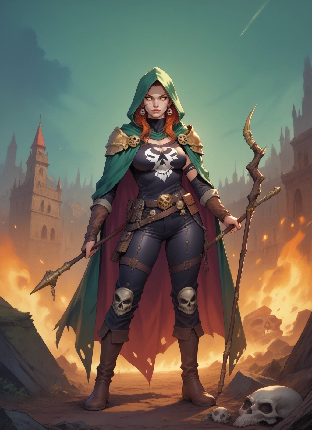 1girl, jewelry, skull, earrings, boots, hood · Yamete.gg