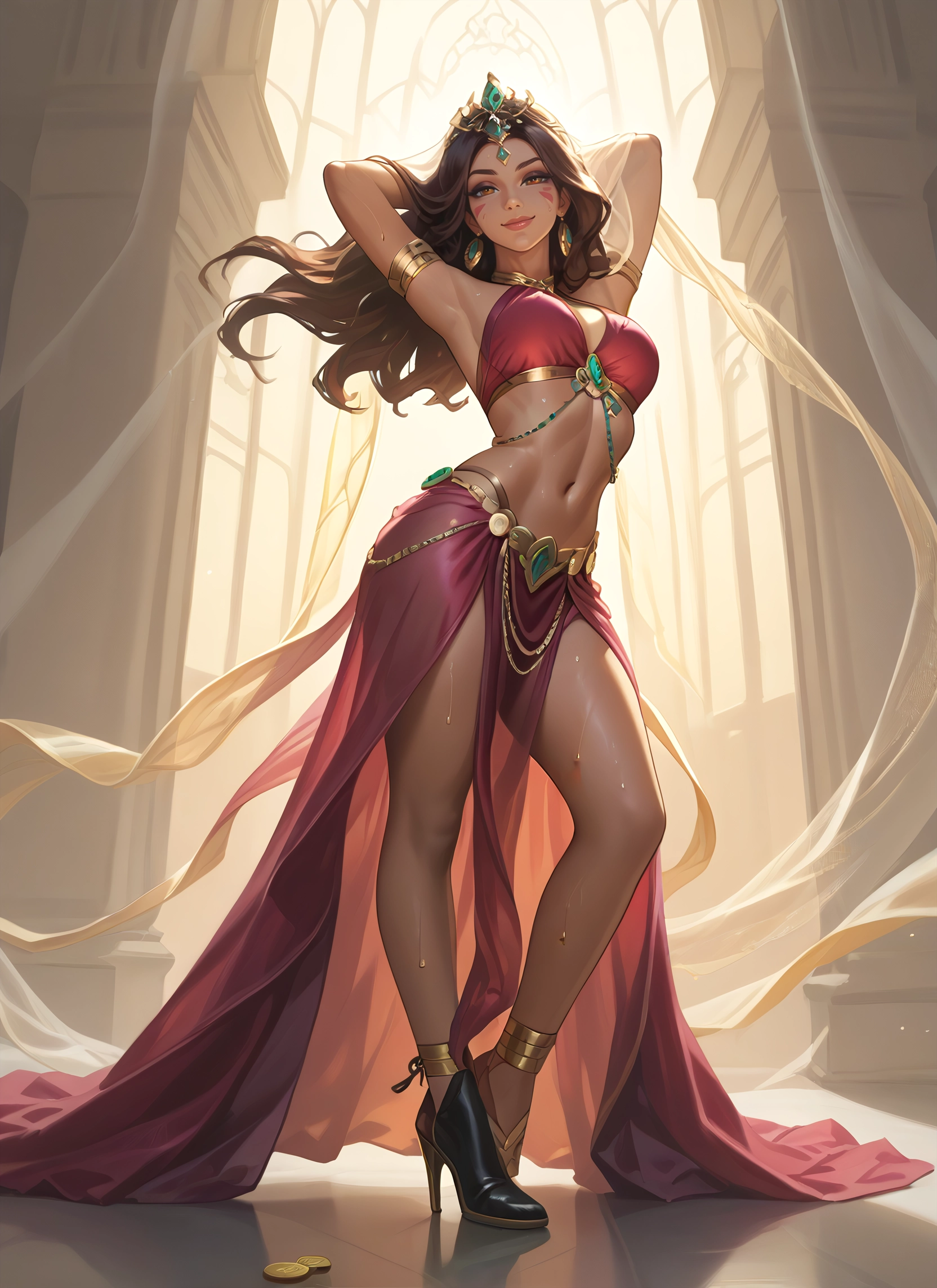 1girl, breasts, high heels, navel, solo, long hair · Yamete.gg