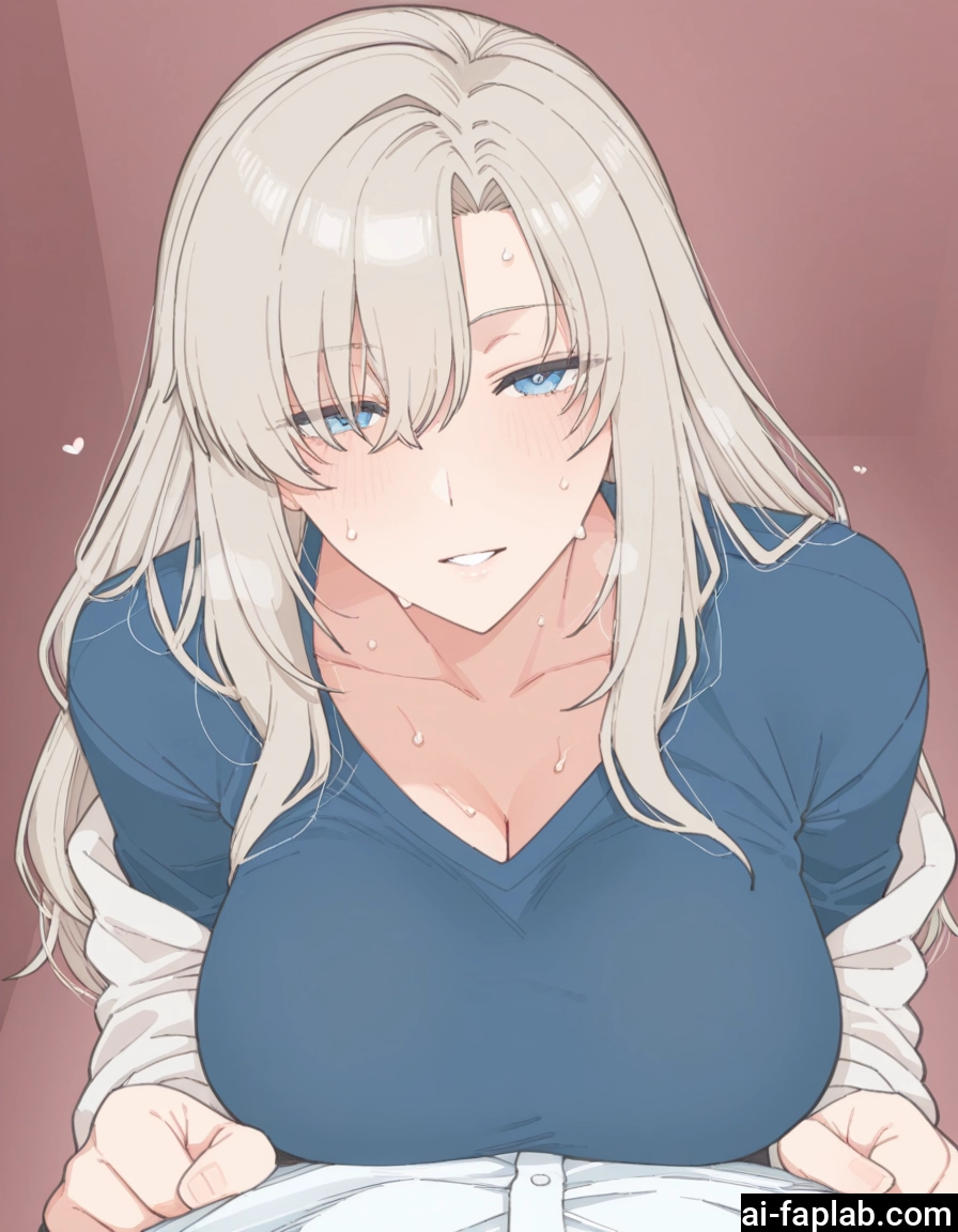 breasts, 1girl, blue eyes, large breasts, cleavage, sweat · Yamete.gg