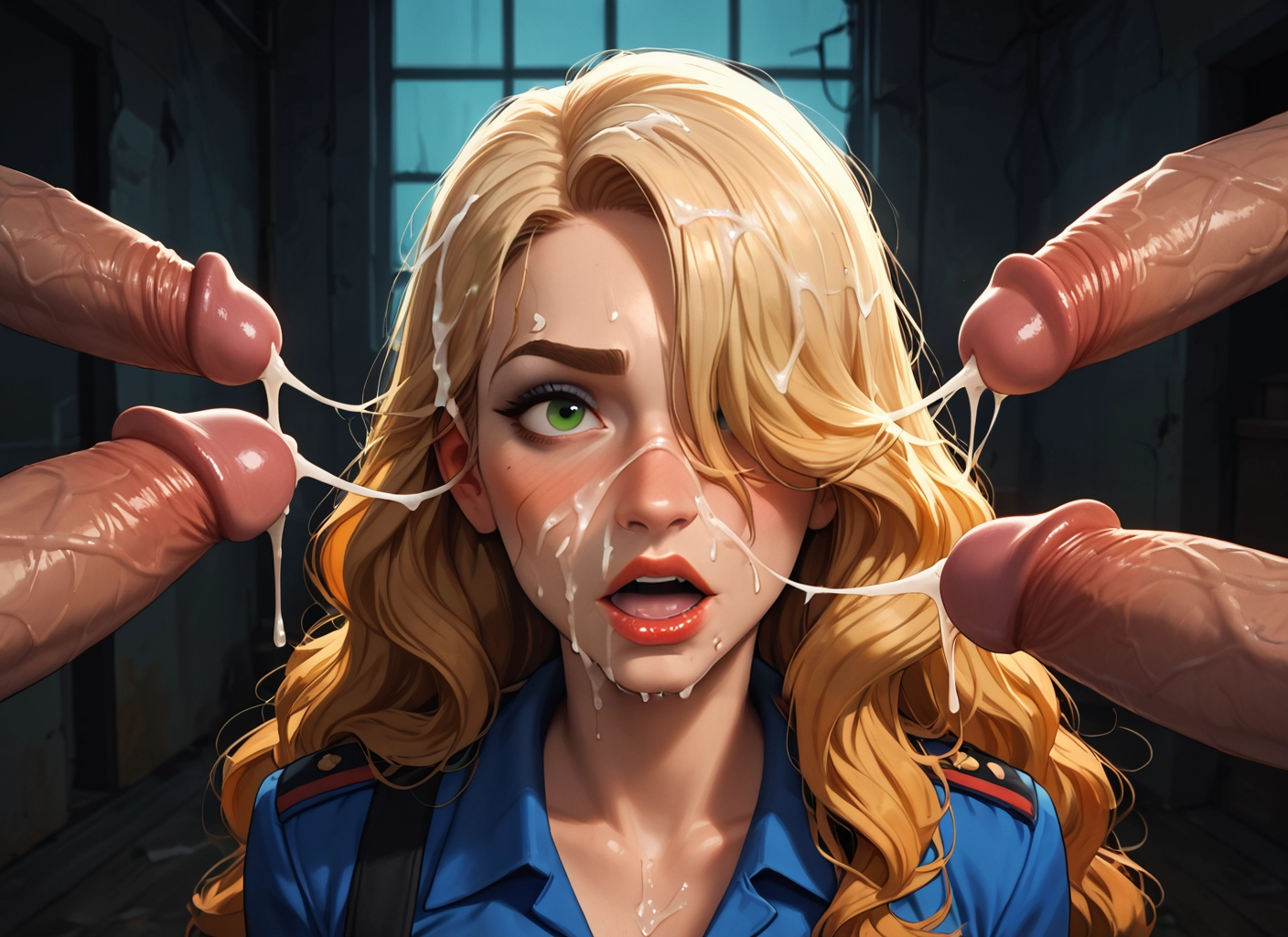 penis, cum, 1girl, blonde hair, multiple penises, facial · Yamete.gg