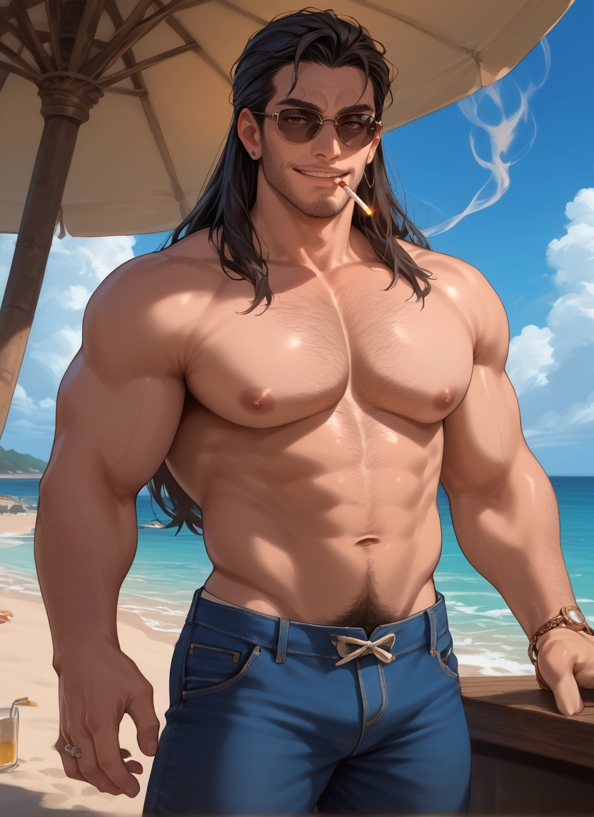 male focus, 1boy, solo, muscular male, pectorals, muscular · Yamete.gg