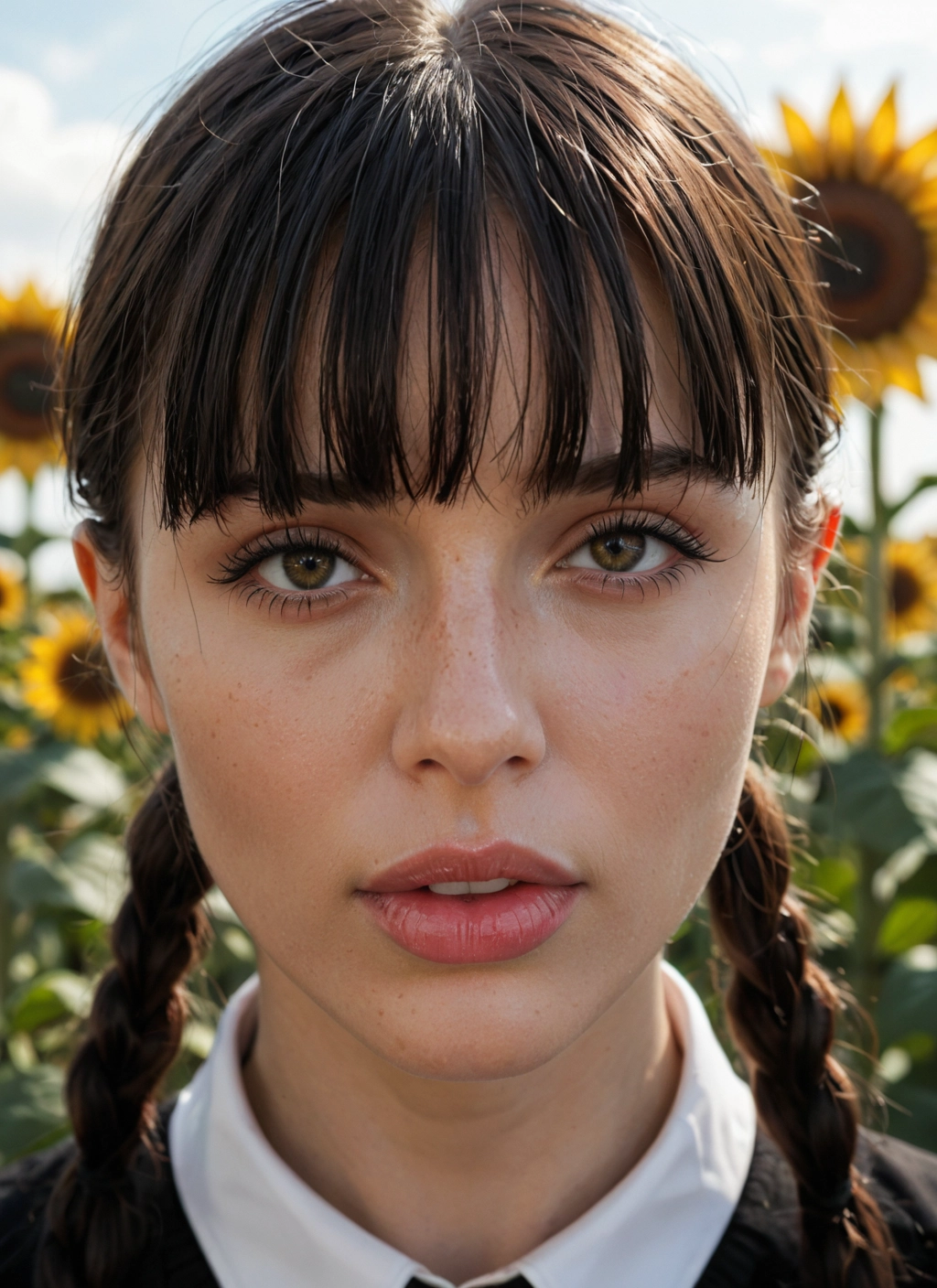 1girl, solo, flower, sunflower, braid, twin braids · Yamete.gg