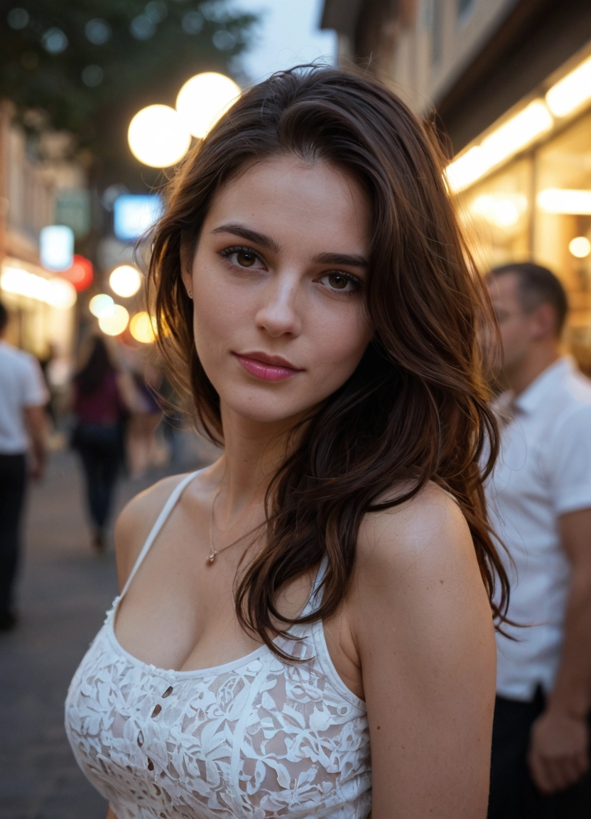 1girl, breasts, jewelry, cleavage, necklace, brown hair