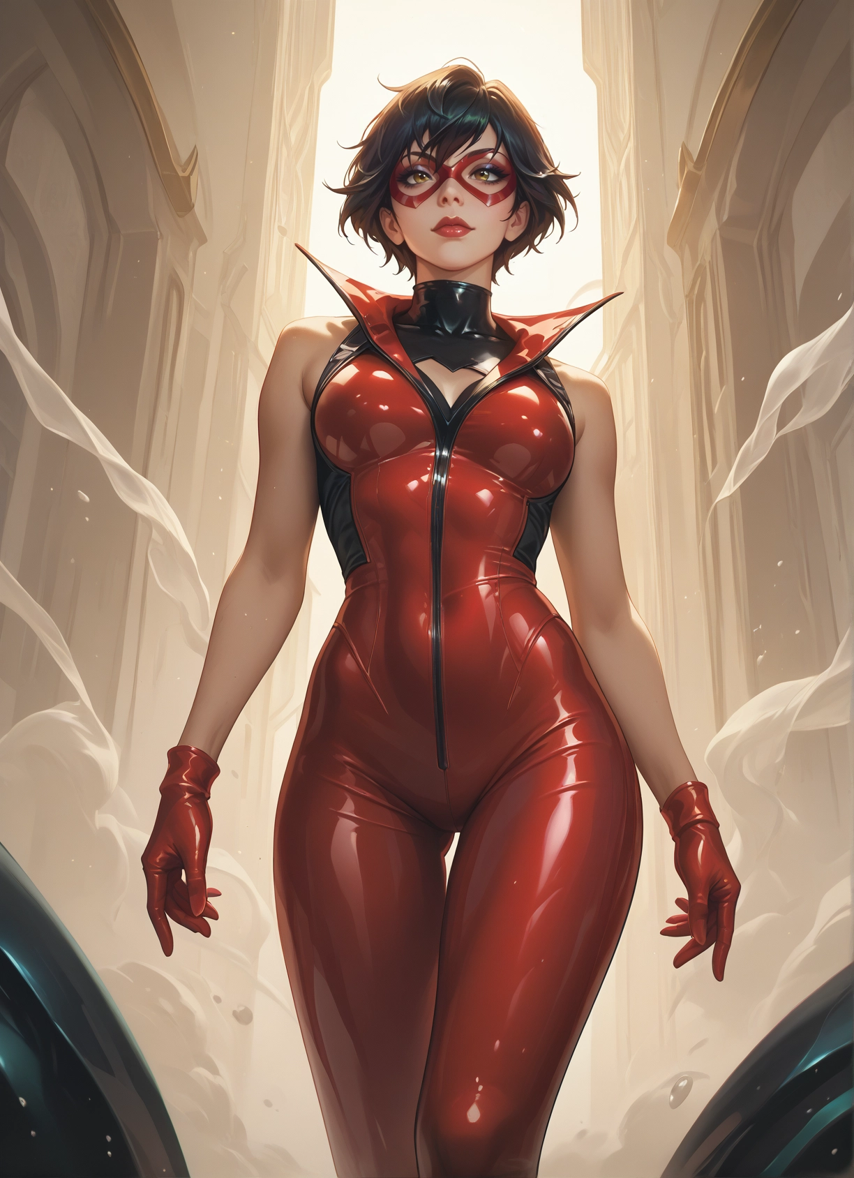 1girl, gloves, bodysuit, solo, short hair, mask · Yamete.gg