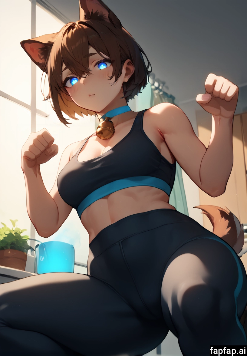 1girl, animal ears, solo, blue eyes, brown hair, breasts · Yamete.gg
