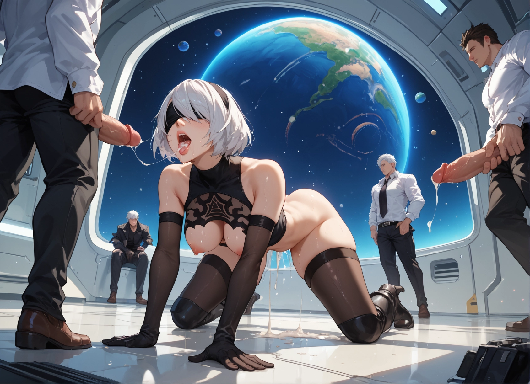 penis, multiple boys, 1girl, breasts, blindfold, hetero · Yamete.gg