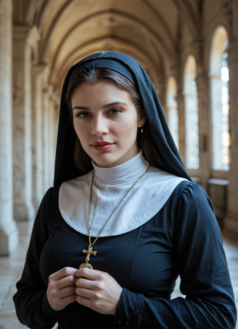 1girl, jewelry, nun, cross, solo, necklace · Yamete.gg