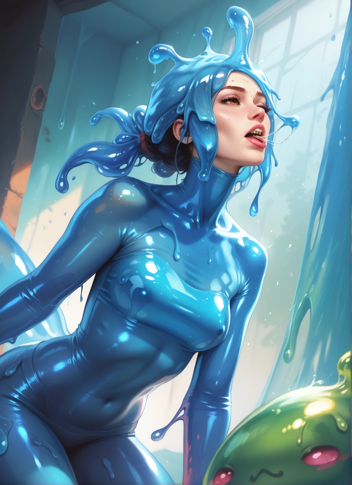 1girl, bodysuit, slime girl, monster girl, latex, breasts · Yamete.gg