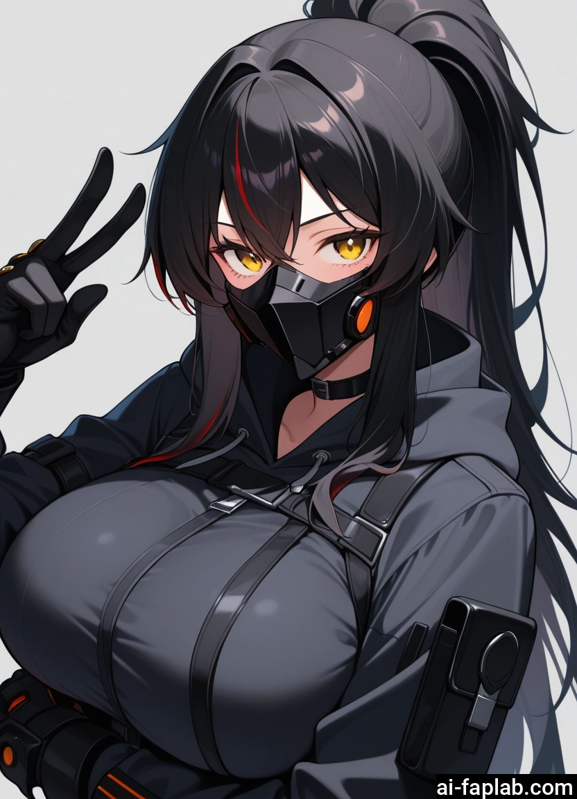 1girl, breasts, mask, yellow eyes, multicolored hair, solo · Yamete.gg