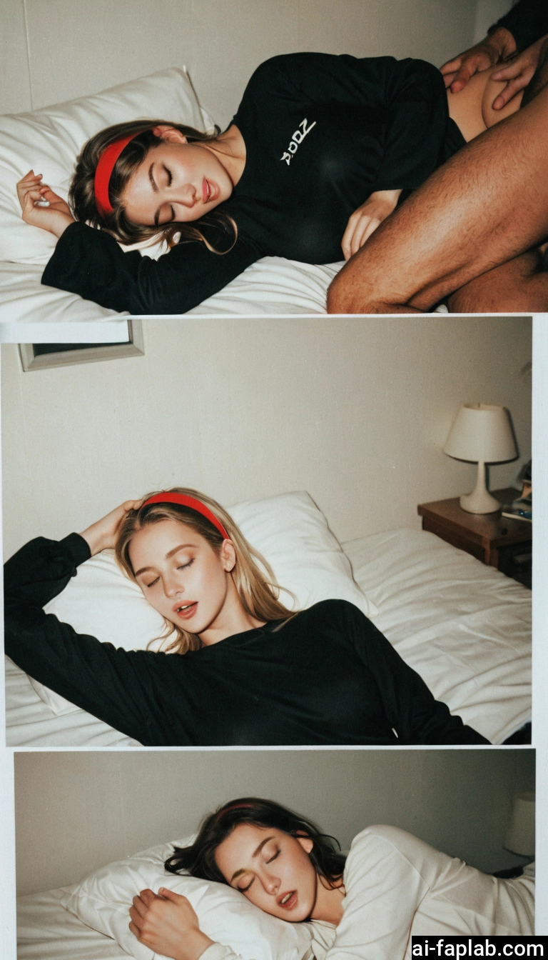 1girl, hairband, sleeping, pillow, lamp, bed