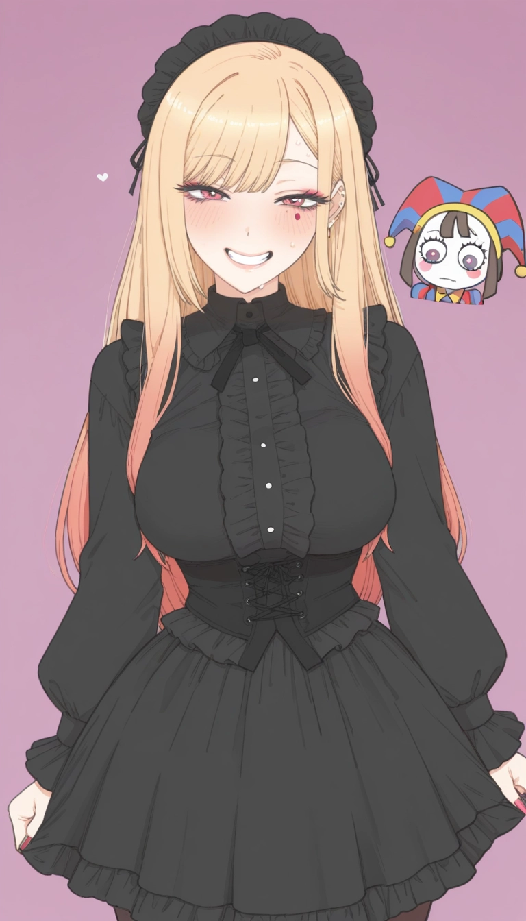 kitagawa marin, smile, blonde hair, long hair, breasts, chibi inset · Yamete.gg