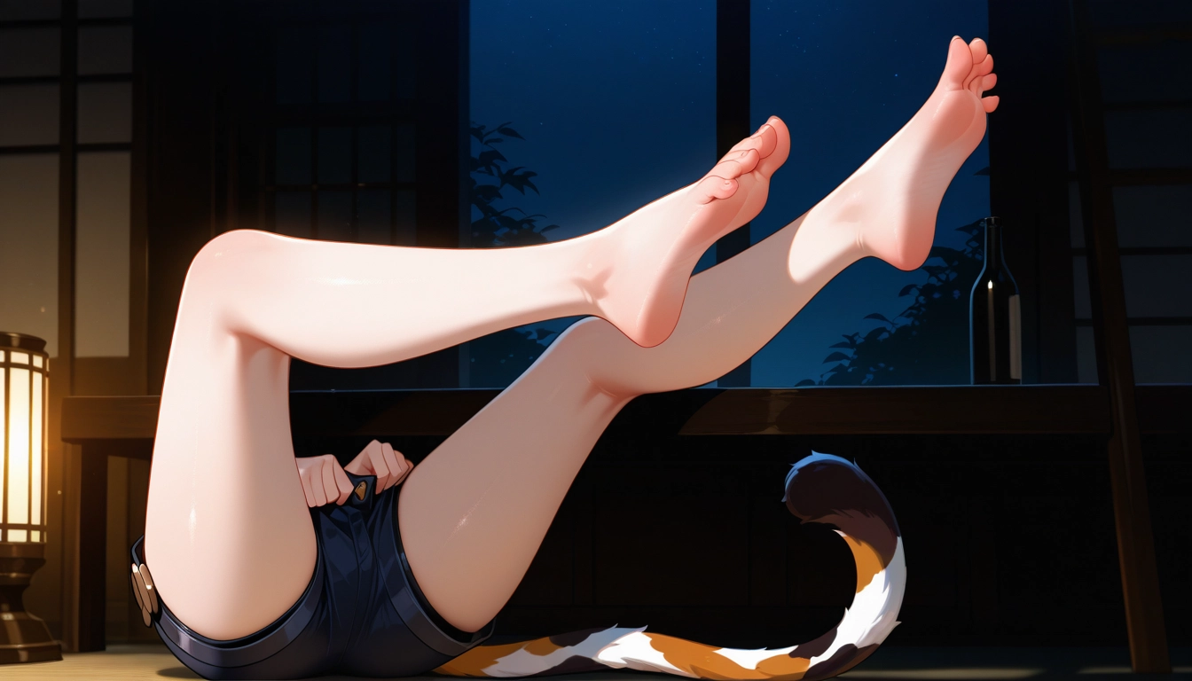 barefoot, 1girl, feet, shorts, soles, toes · Yamete.gg