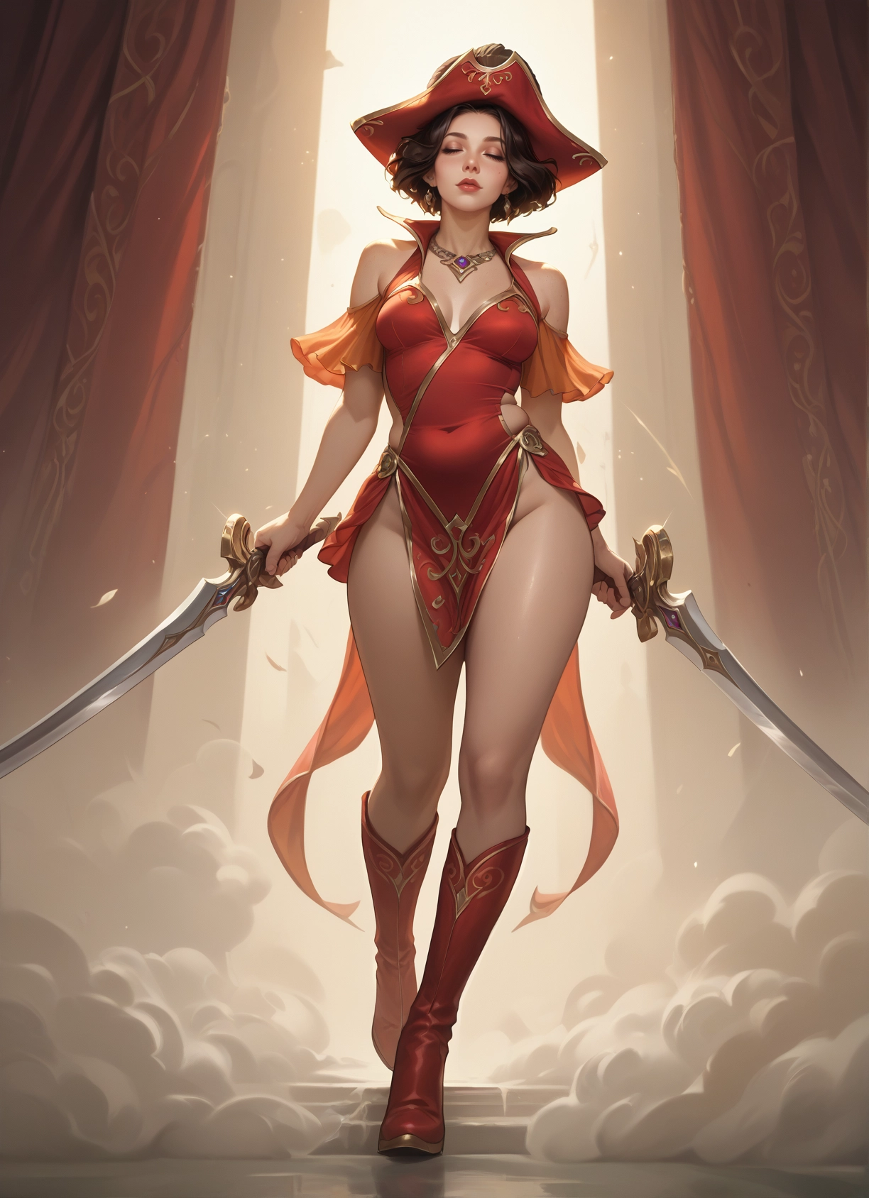 1girl, weapon, solo, sword, hat, breasts · Yamete.gg