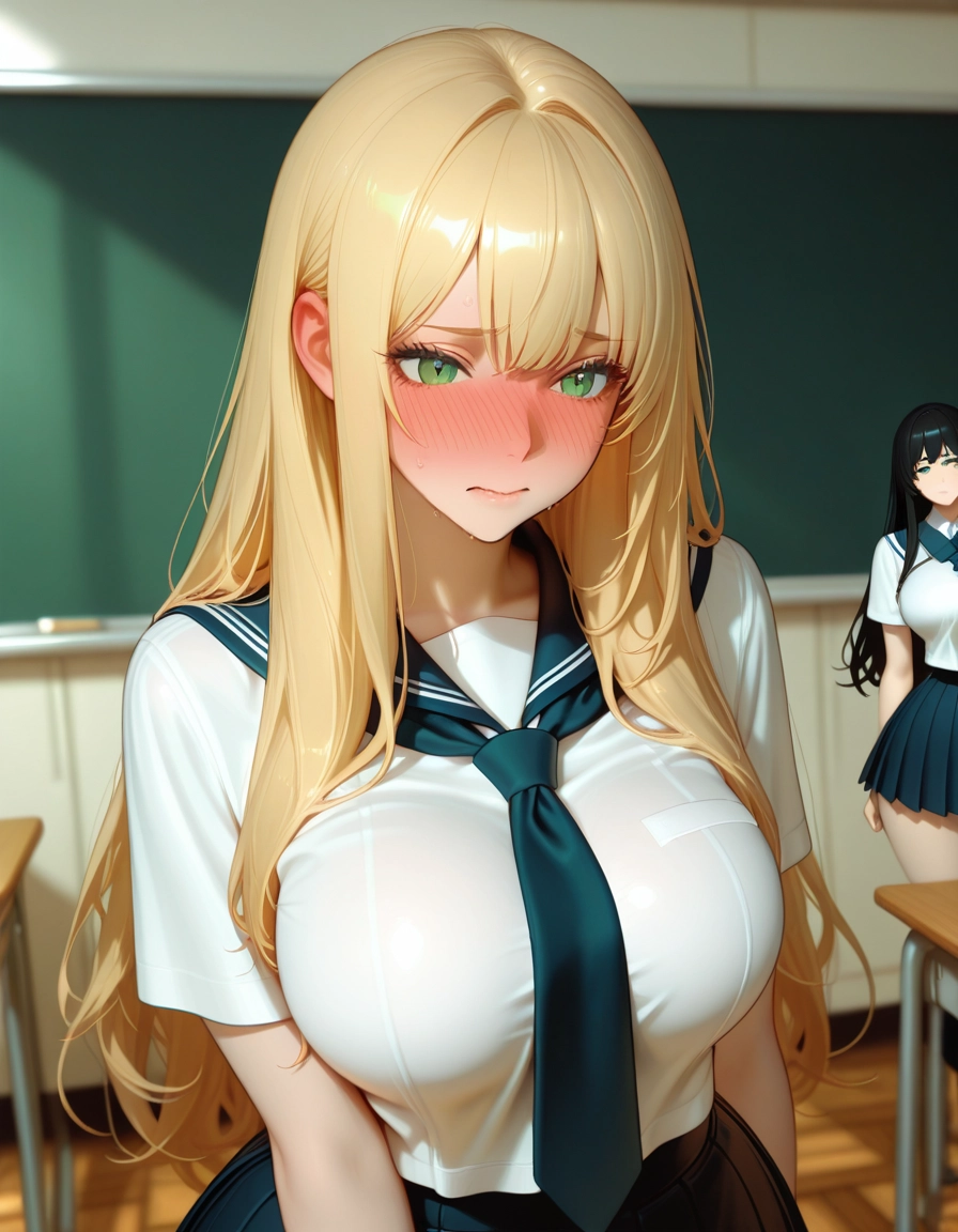 multiple girls, breasts, blonde hair, 2girls, green eyes, long hair · Yamete.gg