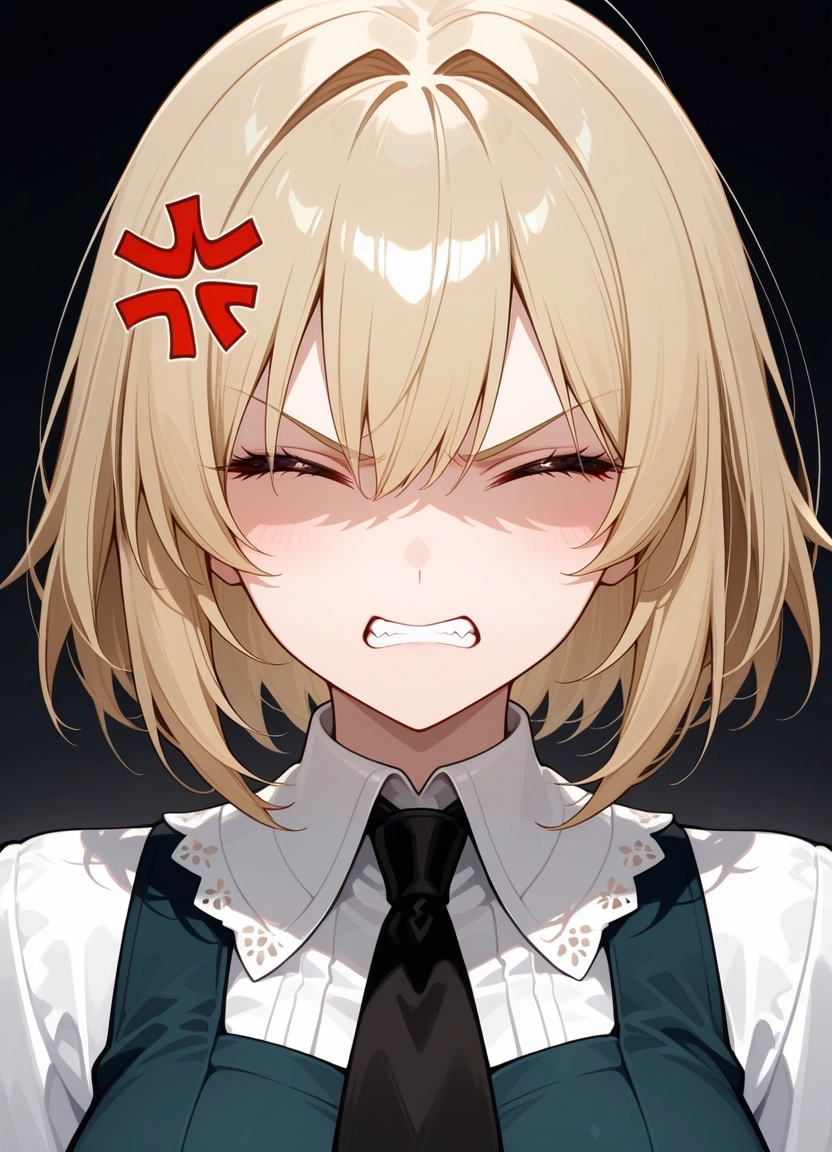 1girl, anger vein, teeth, clenched teeth, solo, closed eyes · Yamete.gg