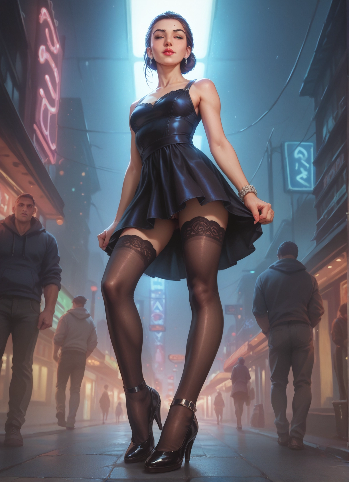 thighhighs, dress, high heels, 1girl, jewelry, earrings · Yamete.gg