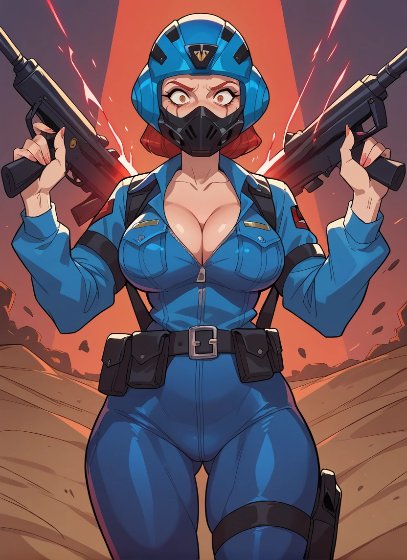 1girl, breasts, weapon, gun, solo, cleavage · Yamete.gg