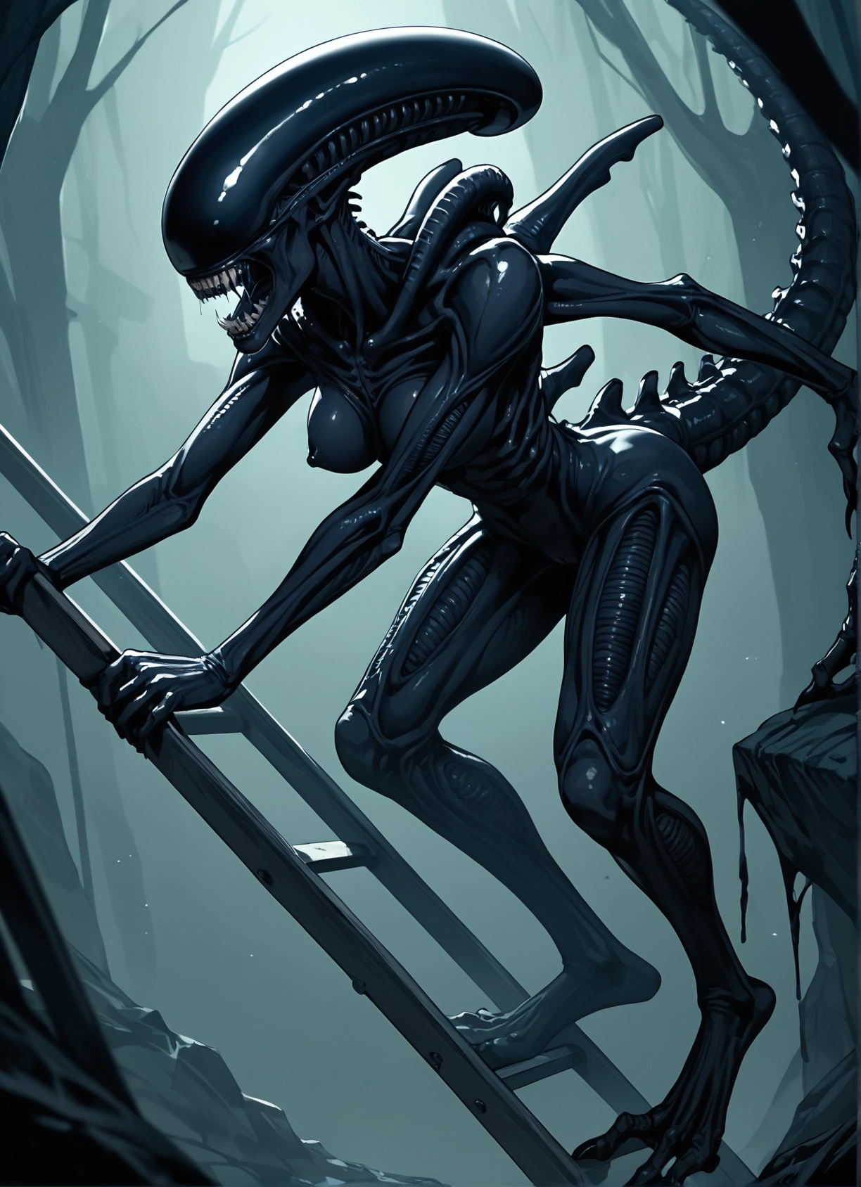 1girl, breasts, teeth, solo, tail, monster girl · Yamete.gg