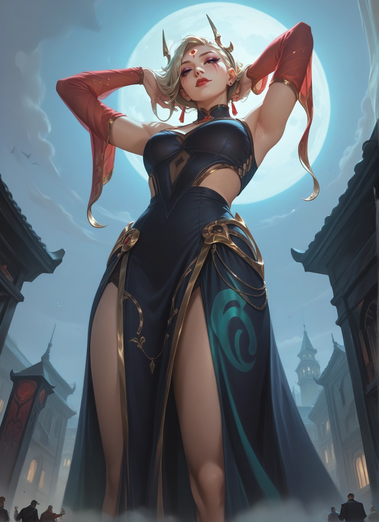 moon, breasts, 1girl, blonde hair, dress, jewelry · Yamete.gg