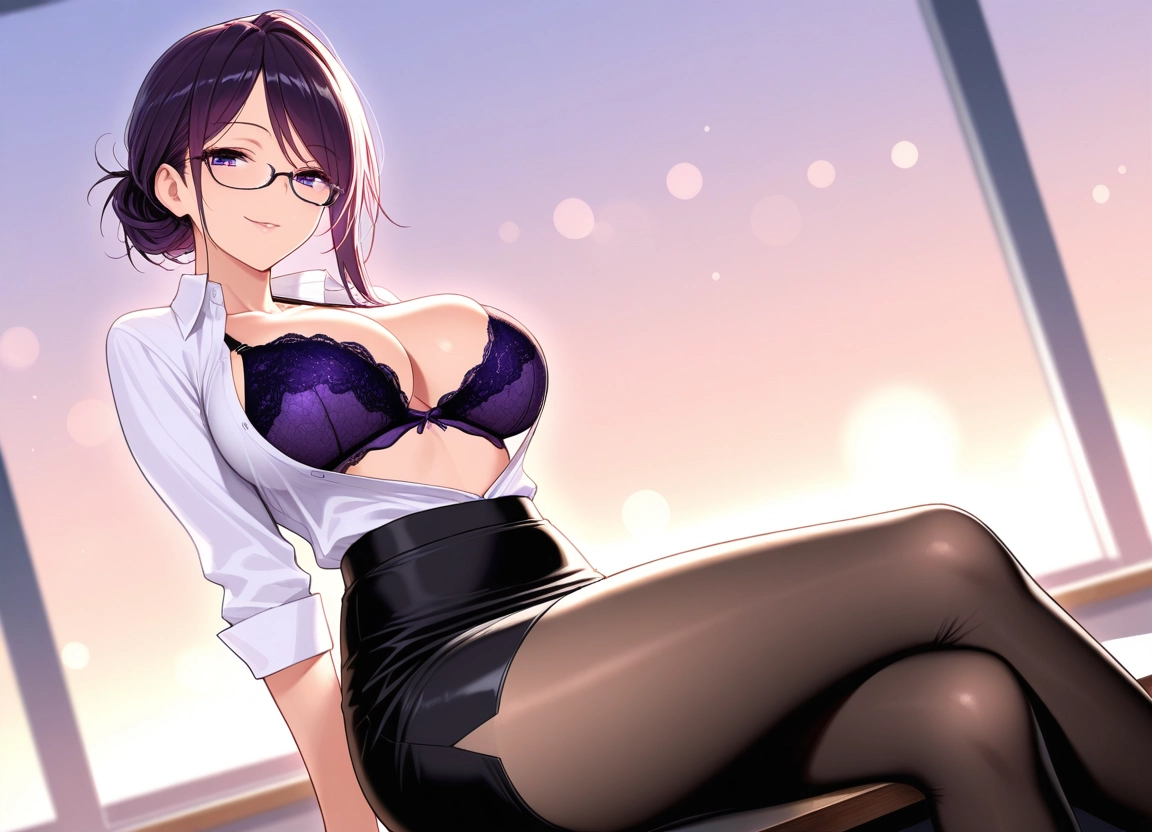 breasts, 1girl, pantyhose, underwear, bra, skirt · Yamete.gg
