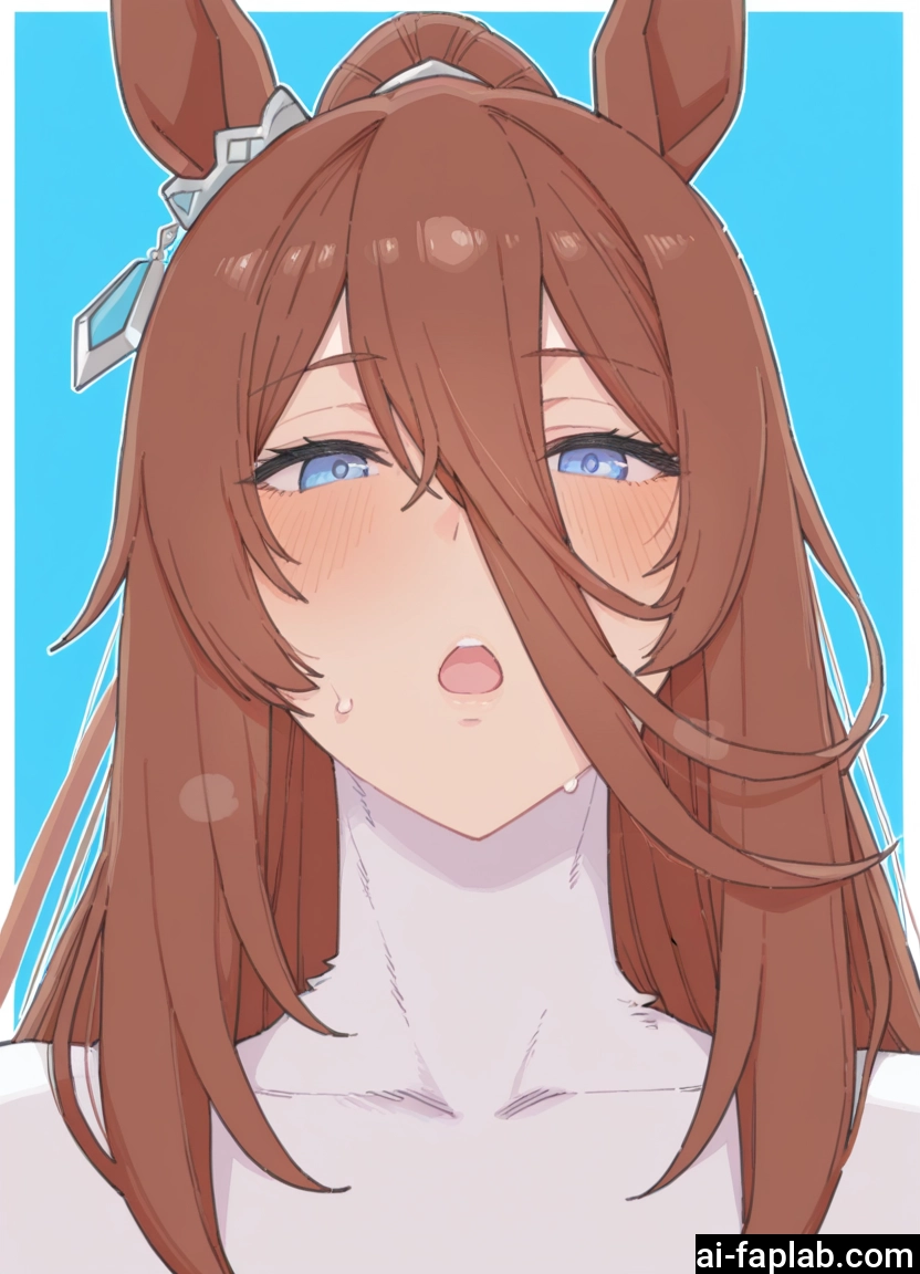 1girl, animal ears, brown hair, blue eyes, solo, horse ears