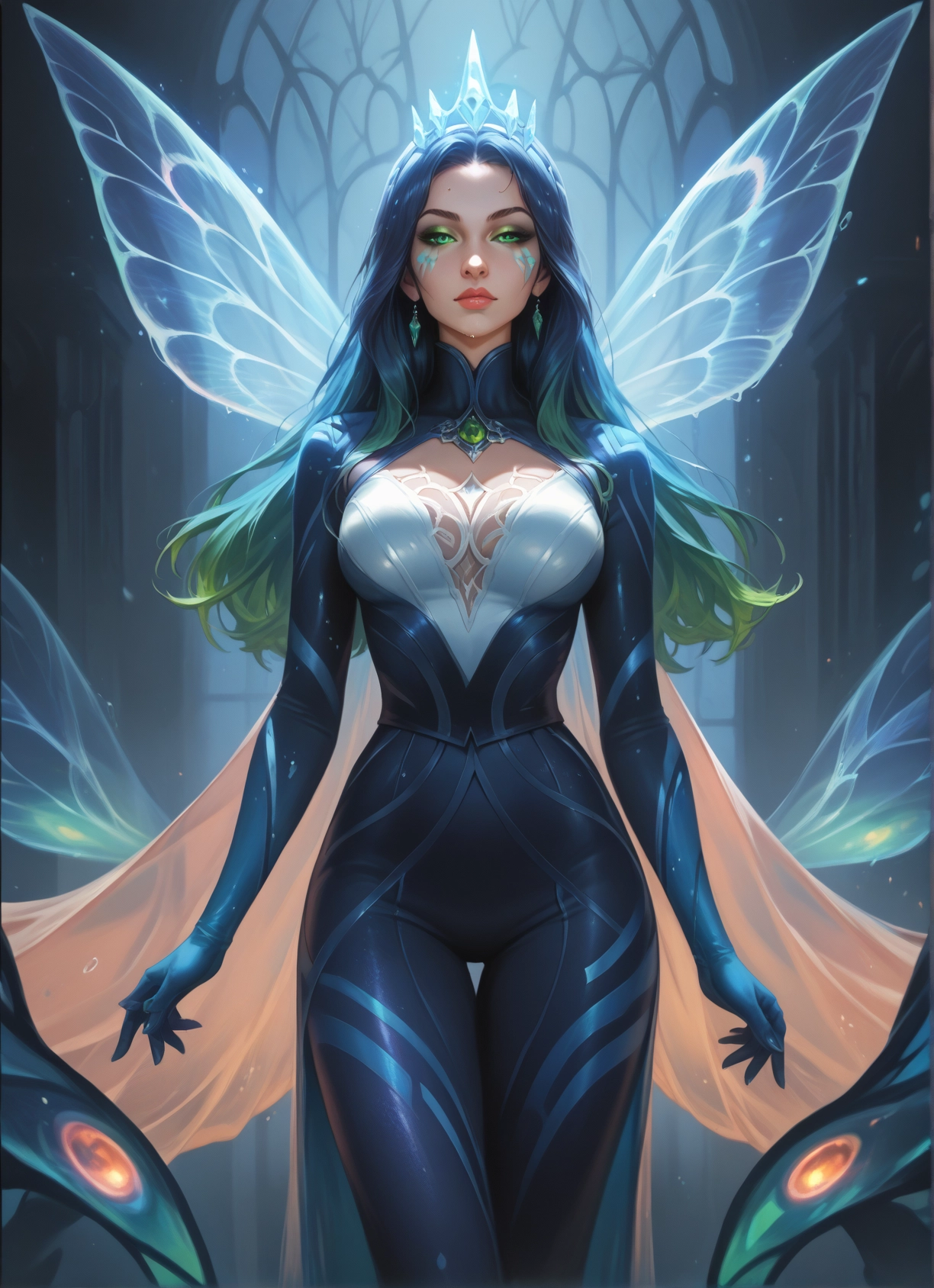 1girl, wings, breasts, solo, green eyes, jewelry · Yamete.gg