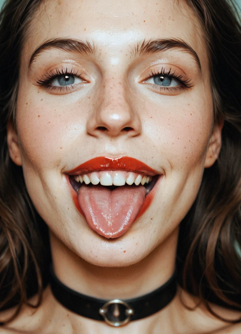 1girl, tongue, solo, choker, realistic, tongue out · Yamete.gg