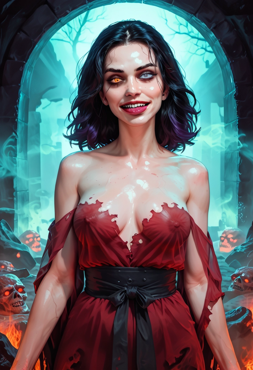 1girl, breasts, heterochromia, solo, covered nipples, skull · Yamete.gg