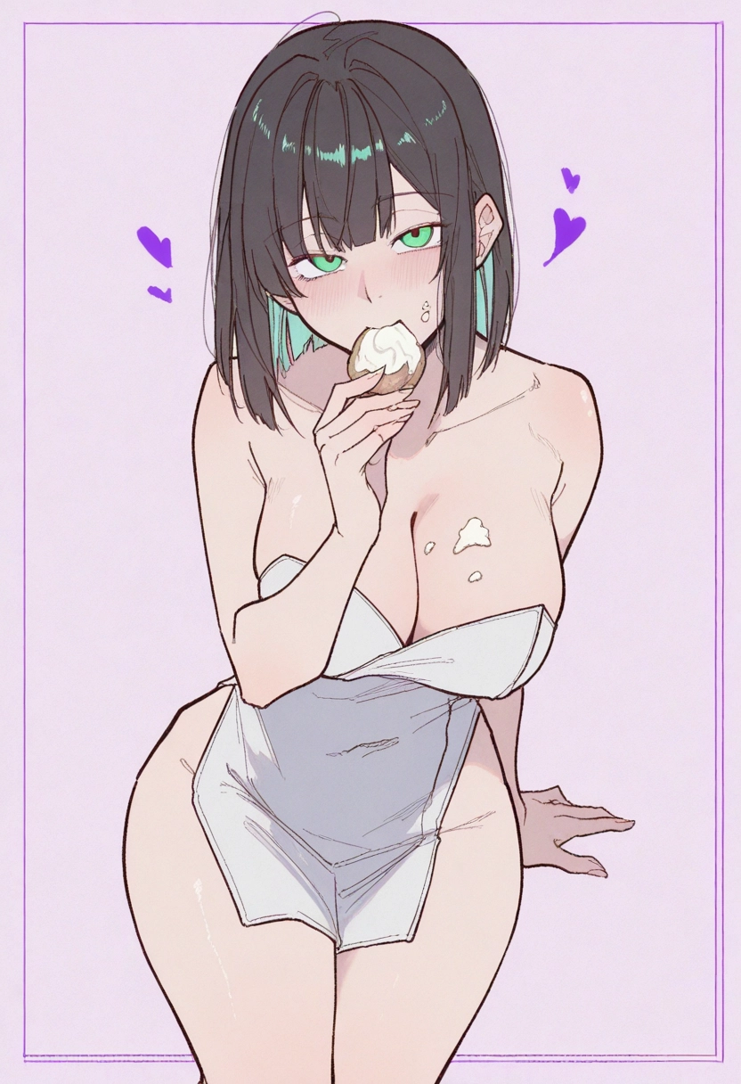 1girl, breasts, solo, large breasts, green eyes, food · Yamete.gg